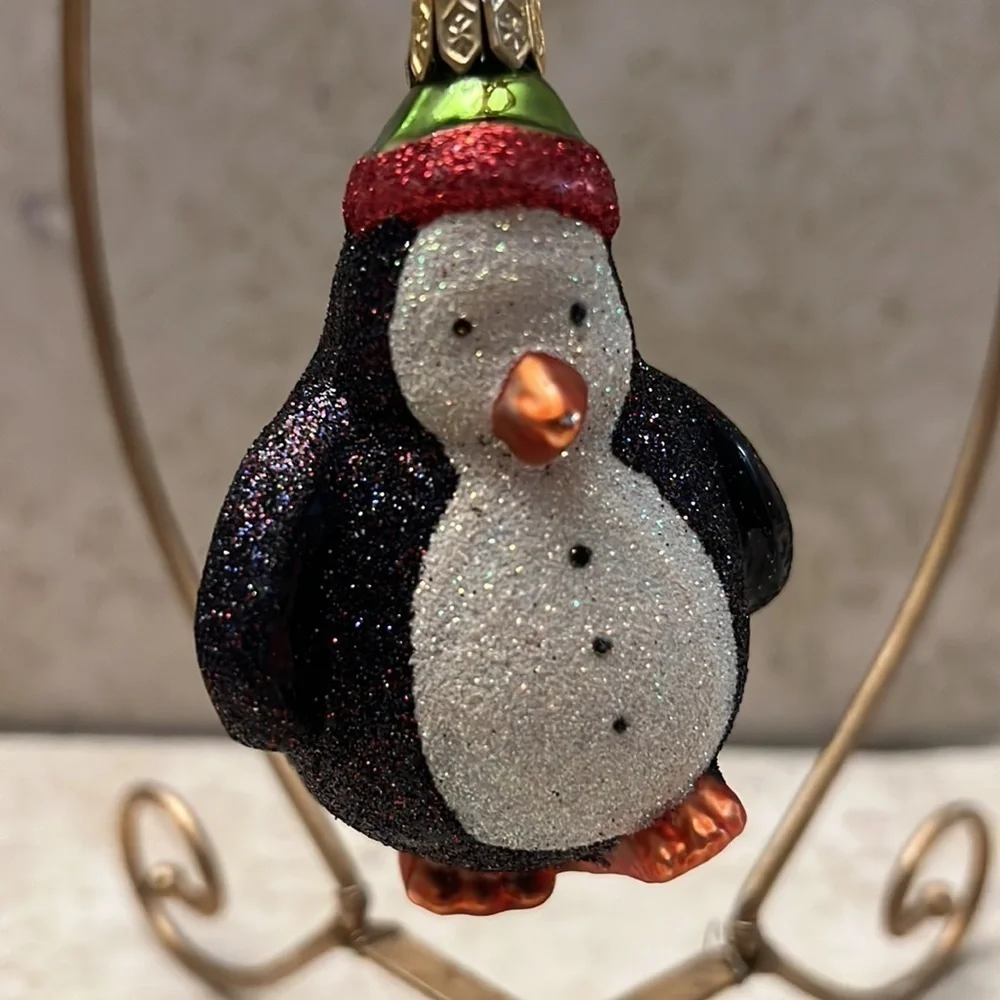 Vintage lot of 2 Penguin Santa Hats Christmas Ornaments